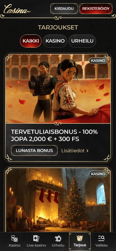 Casina Casino mobile browser promotions interface