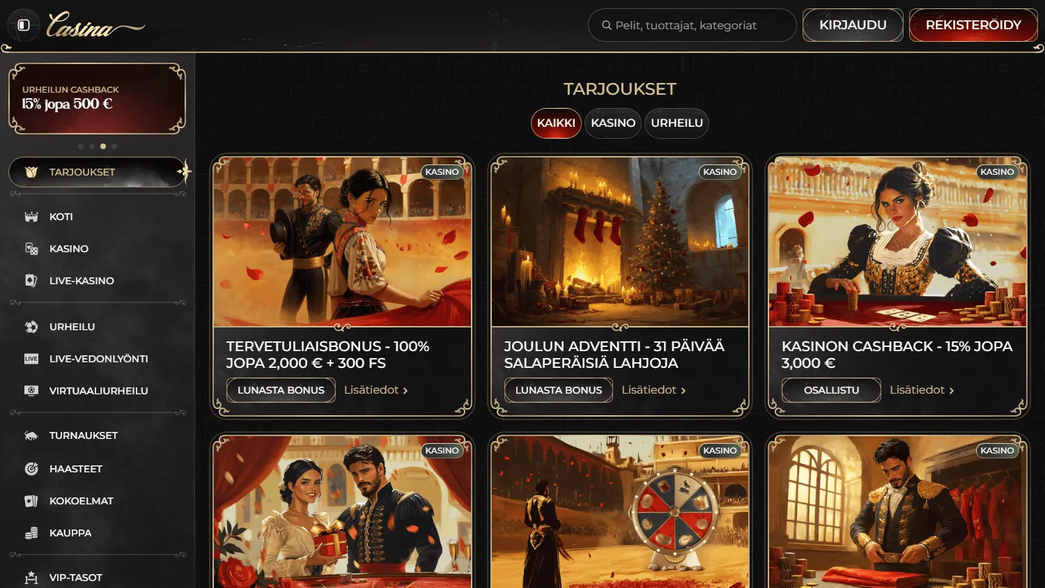 Casina Casino desktop promotions interface with casino offers