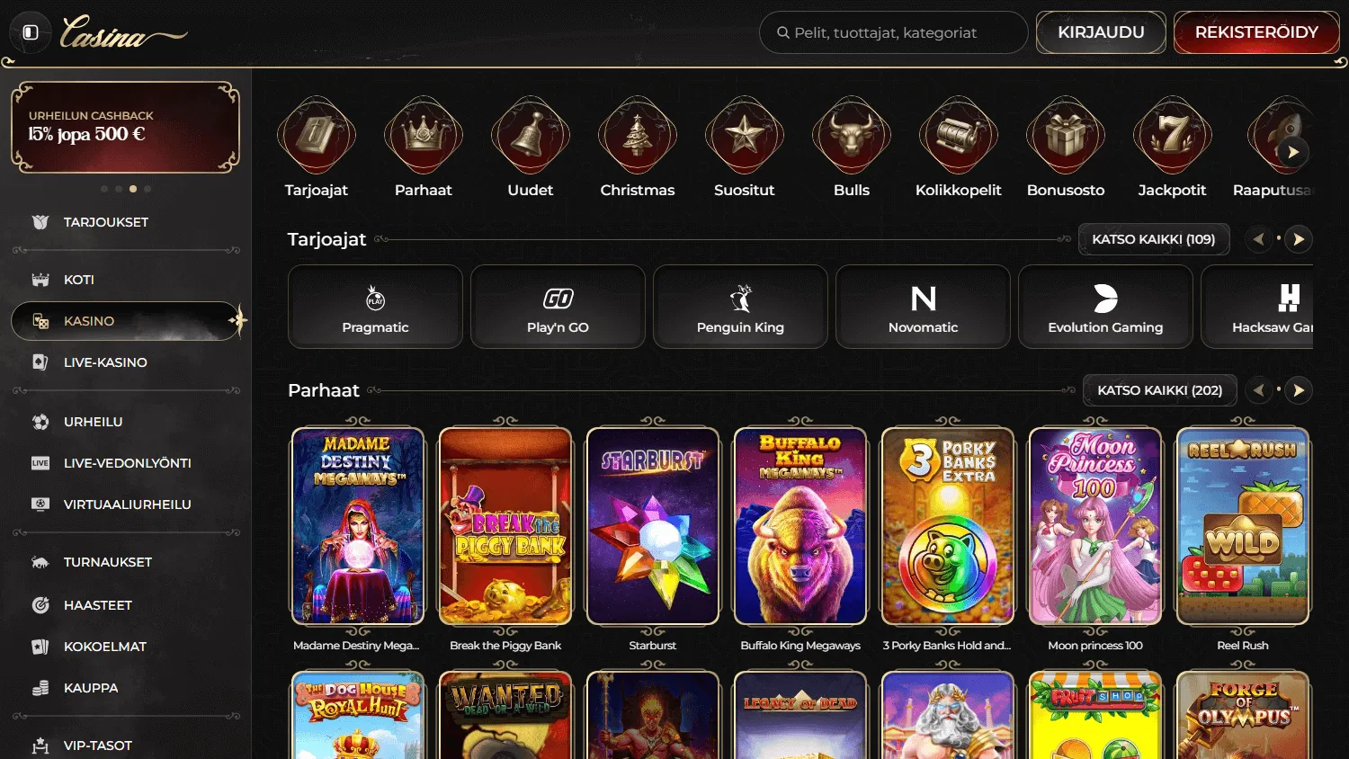 Casina Casino desktop casino games interface