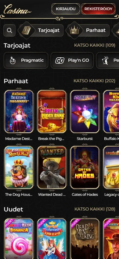 Casina Casino mobile browser games interface